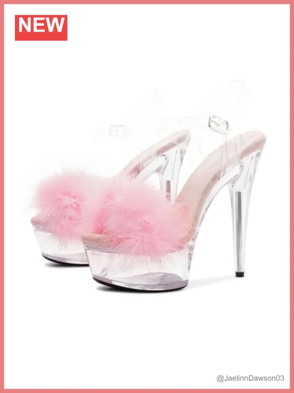 Women's 6in Clear Platform Furry Fetish Stiletto Heels Ankle Straps